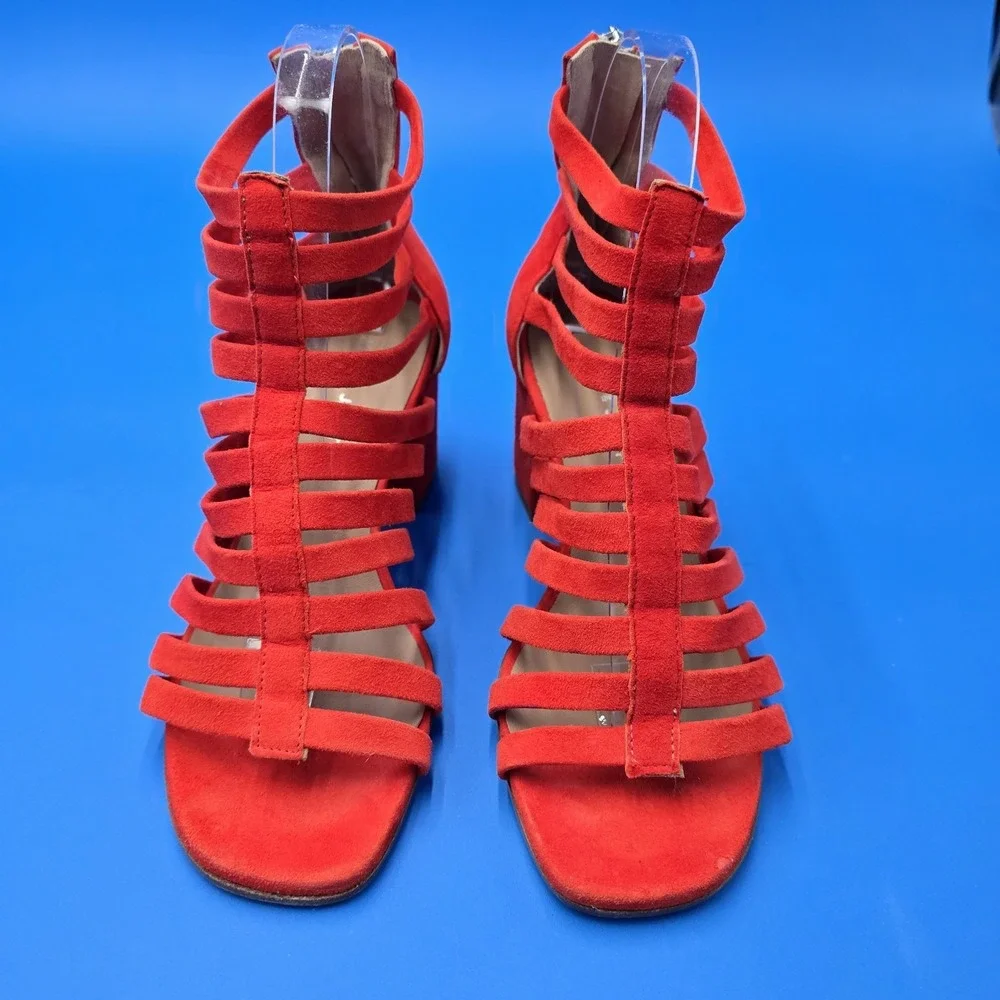 Janet & Janet Orange Suede Gladiator Block Heel Strappy Sandals 37 Made in Italy